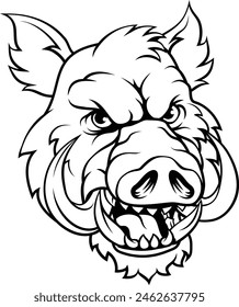 A wild boar hog razorback warthog sports mascot cartoon pig character