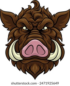 A wild boar hog razorback warthog sports mascot cartoon pig character