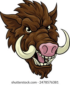 A wild boar hog razorback warthog sports mascot cartoon pig character