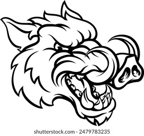 A wild boar hog razorback warthog sports mascot cartoon pig character