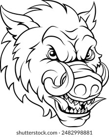 A wild boar hog razorback warthog sports mascot cartoon pig character