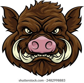 A wild boar hog razorback warthog sports mascot cartoon pig character