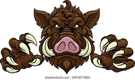 A wild boar, hog razorback warthog pig mean tough cartoon sports mascot