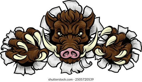 A wild boar, hog razorback warthog pig mean tough cartoon sports mascot