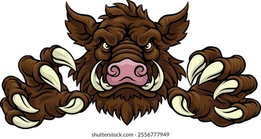 A wild boar, hog razorback warthog pig mean tough cartoon sports mascot