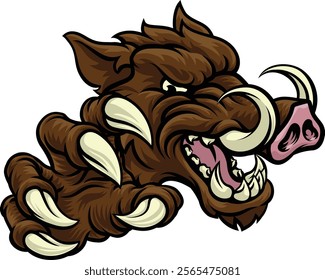 A wild boar, hog razorback warthog pig mean tough cartoon sports mascot