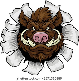 A wild boar, hog razorback warthog pig mean tough cartoon sports mascot