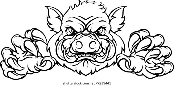 A wild boar, hog razorback warthog pig mean tough cartoon sports mascot