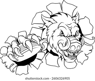 Ein Wildschwein, Hog Rasierer Warthog Schwein Hockey Sport Cartoon Maskottchen 