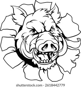 Um javali selvagem, porco javali javali javali braçal malvado mascote de esportes de desenhos animados duro