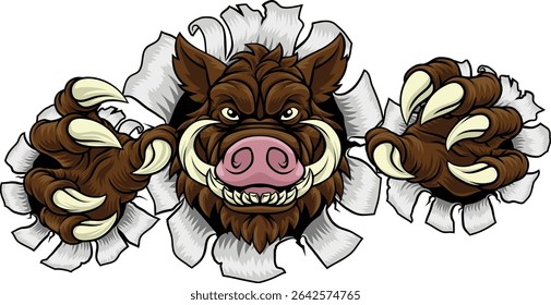 A wild boar, hog razorback warthog pig mean tough cartoon sports mascot