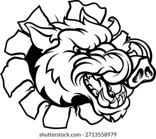A wild boar, hog razorback warthog pig mean tough cartoon sports mascot