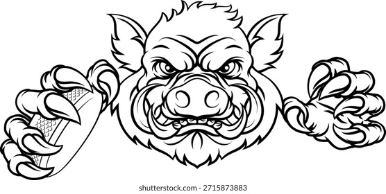 A wild boar, hog razorback warthog pig hockey sports cartoon mascot 