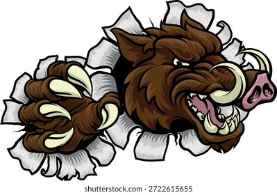 A wild boar, hog razorback warthog pig mean tough cartoon sports mascot