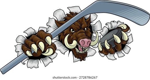 Ein Wildschwein, Hog Rasierer Warthog Schwein Hockey Sport Cartoon Maskottchen 