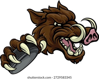 Um javali selvagem, porco razorback warthog porco hóquei esportes charme mascote 