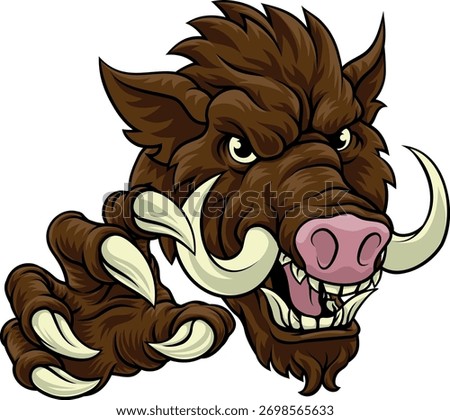 A wild boar, hog razorback warthog pig mean tough cartoon sports mascot