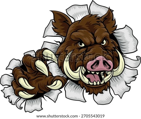 A wild boar, hog razorback warthog pig mean tough cartoon sports mascot