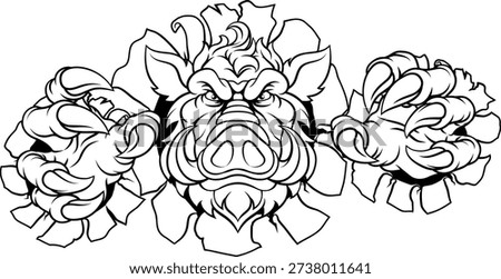 A wild boar, hog razorback warthog pig mean tough cartoon sports mascot