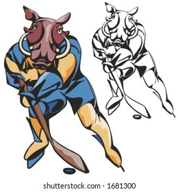 Wild Boar Ice Hockey Mascot. Great for t-shirt designs, school mascot logo and any other design work. Ready for vinyl cutting.