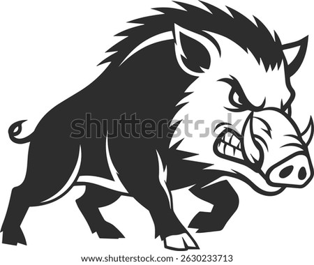 Wild boar icon in the form of a logo in black color, angry or furious wild boar.