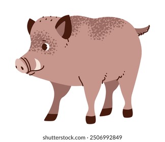 Wild boar isolated on white background. Forest pig. Flat vector illustration.