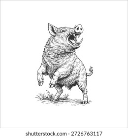 wild boar jumping hand drawn illustration artwork