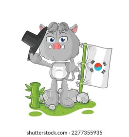 the wild boar korean character. cartoon mascot vector
