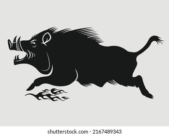 Wild Boar Leaping Silhouette. Running wild hog