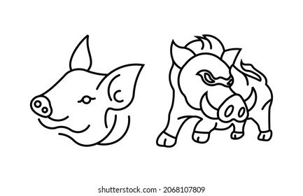  wild Boar line icon set, hog outline vector icon Symbol logo illustration