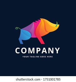 Wild Boar Logo Design. Brand design for wild animal themes and all industries. Colorful logo