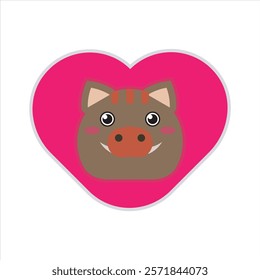 Wild boar love flat icon vector design illustration, cute wild animals love icon, for valentines Day theme pattern. 