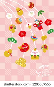 Wild boar and lucky charm illustration for New Year's Day. 2019 new year's card.