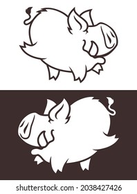 Wild boar mascot. Funny running boar silhouette character.