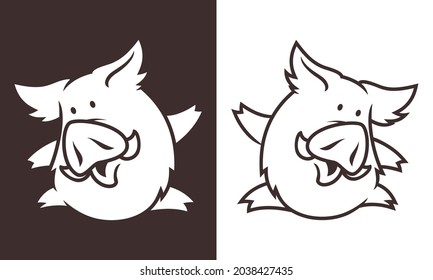 Wild boar mascot. Funny boar silhouette character.