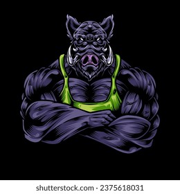 Wild boar mascot vector art illustration muscular