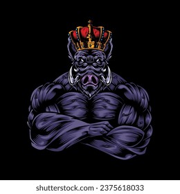 Wild boar mascot vector art illustration muscular