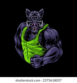 Wild boar mascot vector art illustration muscular