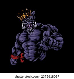 Wild boar mascot vector art illustration muscular