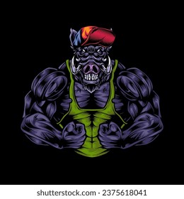 Wild boar mascot vector art illustration muscular