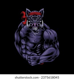 Wild boar mascot vector art illustration muscular