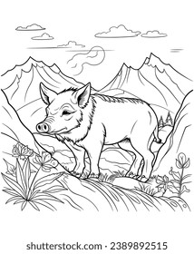 Wild Boar mountain coloring page