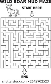 Wild boar mud maze fun kids activity game printable
