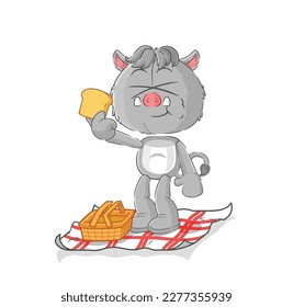 the wild boar on a picnic cartoon. cartoon mascot vector