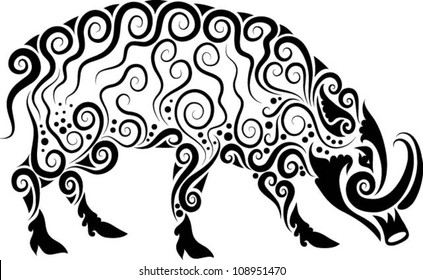 Wild boar ornament vector. Animal drawing with floral ornament decoration, for t-shirt or tattoo design