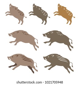 Wild boar wild pig, animal illustrations on white background