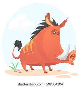 Wild boar or wild pig cartoon. Vector illustration isolated on simple nature background