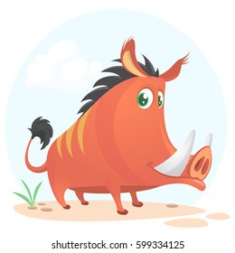 Wild boar or wild pig cartoon. Vector illustration isolated
