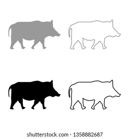 Wild Boar. Wild Pig, Hog, Warthog Icon Set Black Color Vector Illustration Flat Style Simple Image