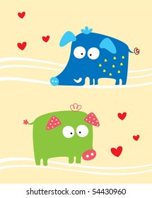 wild boar and piggy couple love